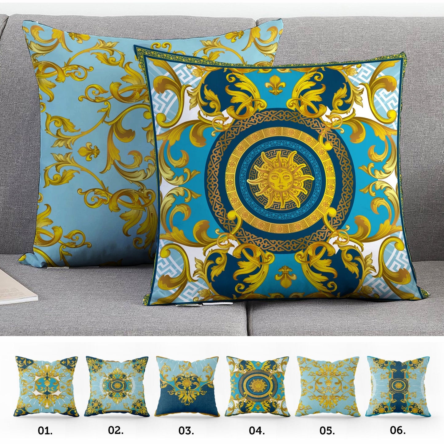 "Roma" set cushion covers • Exclusive Baroque Blue Retro design Pillow Covers • Art Gift • Living Room Decor • different sizes