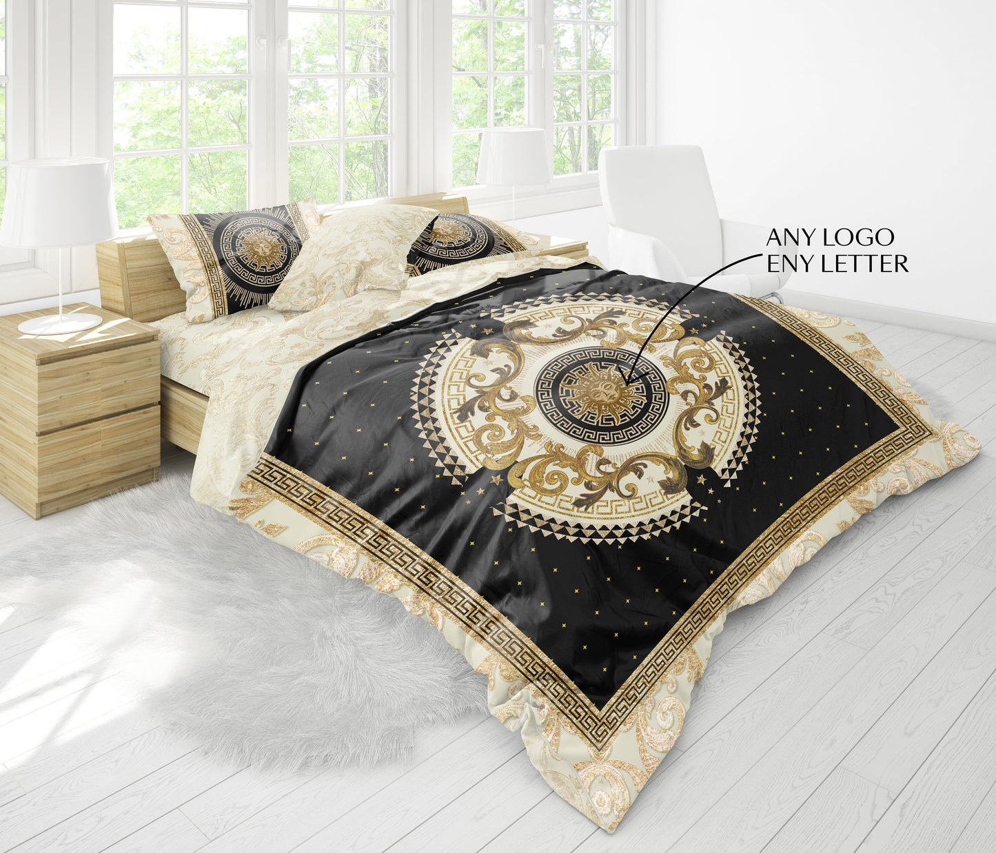 Baroque Eccentric Personalised Black-Beige Bedding set • Reversible design • Cotton • microfiber • AU, EU, USA, queen, king