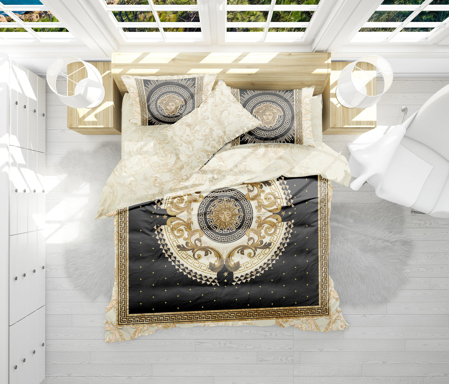 Baroque Eccentric Personalised Black-Beige Bedding set • Reversible design • Cotton • microfiber • AU, EU, USA, queen, king