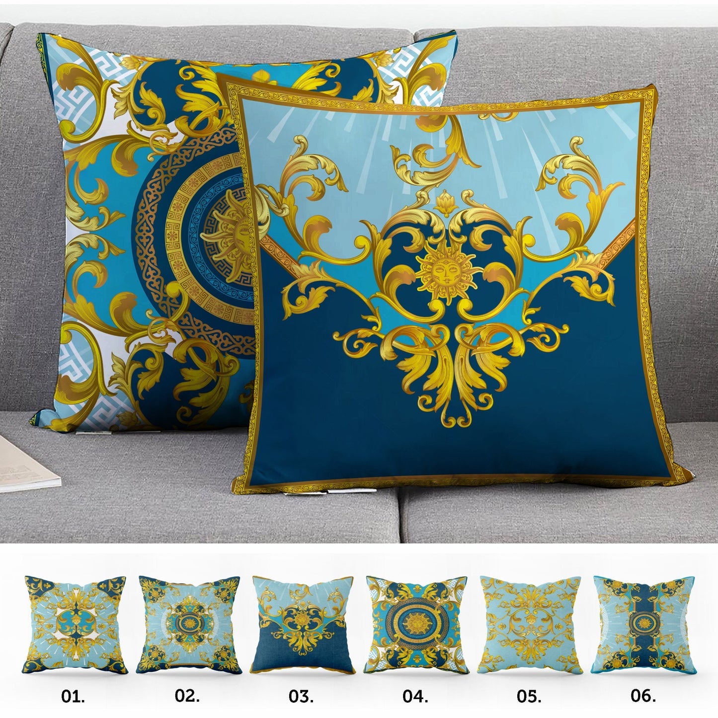 "Roma" set cushion covers • Exclusive Baroque Blue Retro design Pillow Covers • Art Gift • Living Room Decor • different sizes