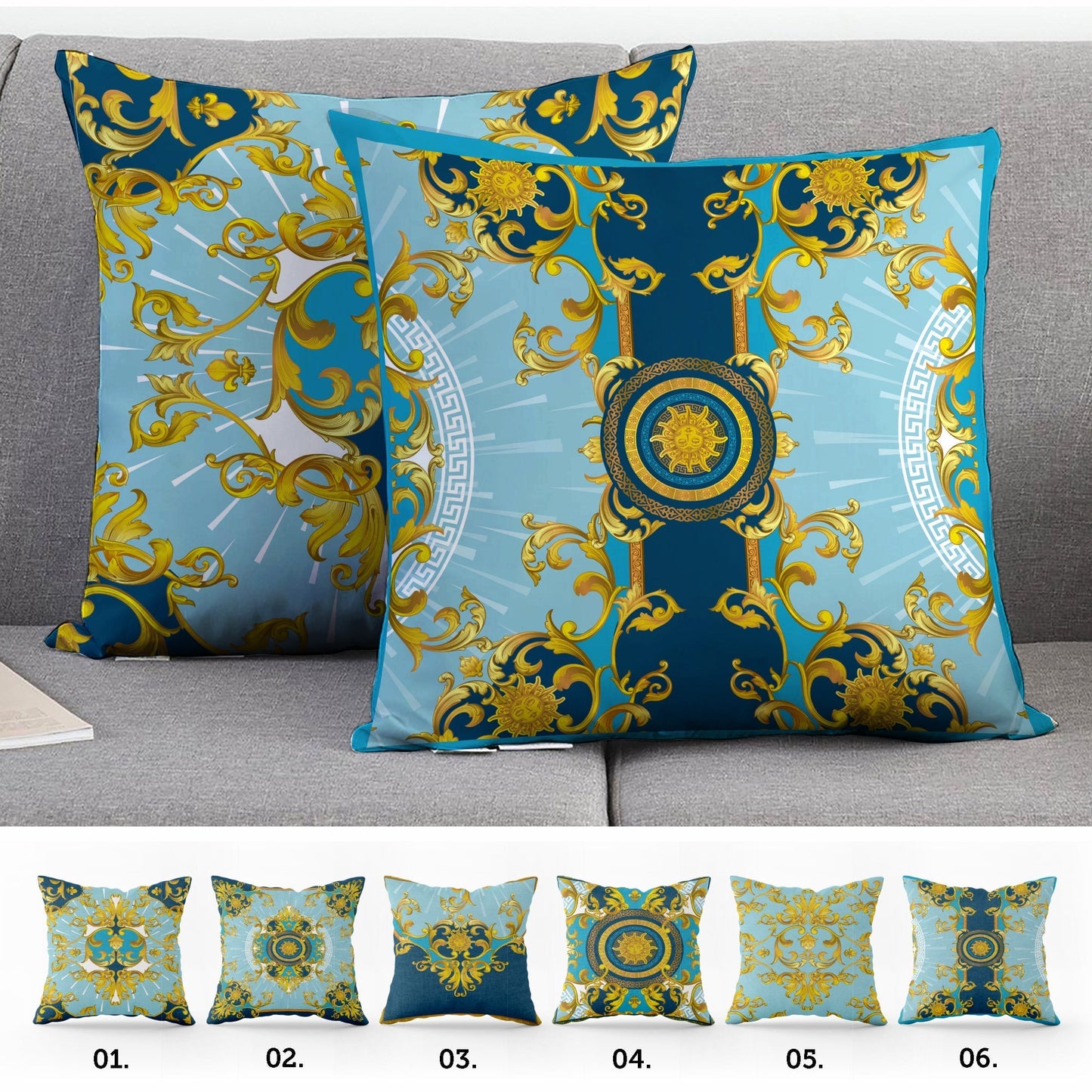 "Roma" set cushion covers • Exclusive Baroque Blue Retro design Pillow Covers • Art Gift • Living Room Decor • different sizes