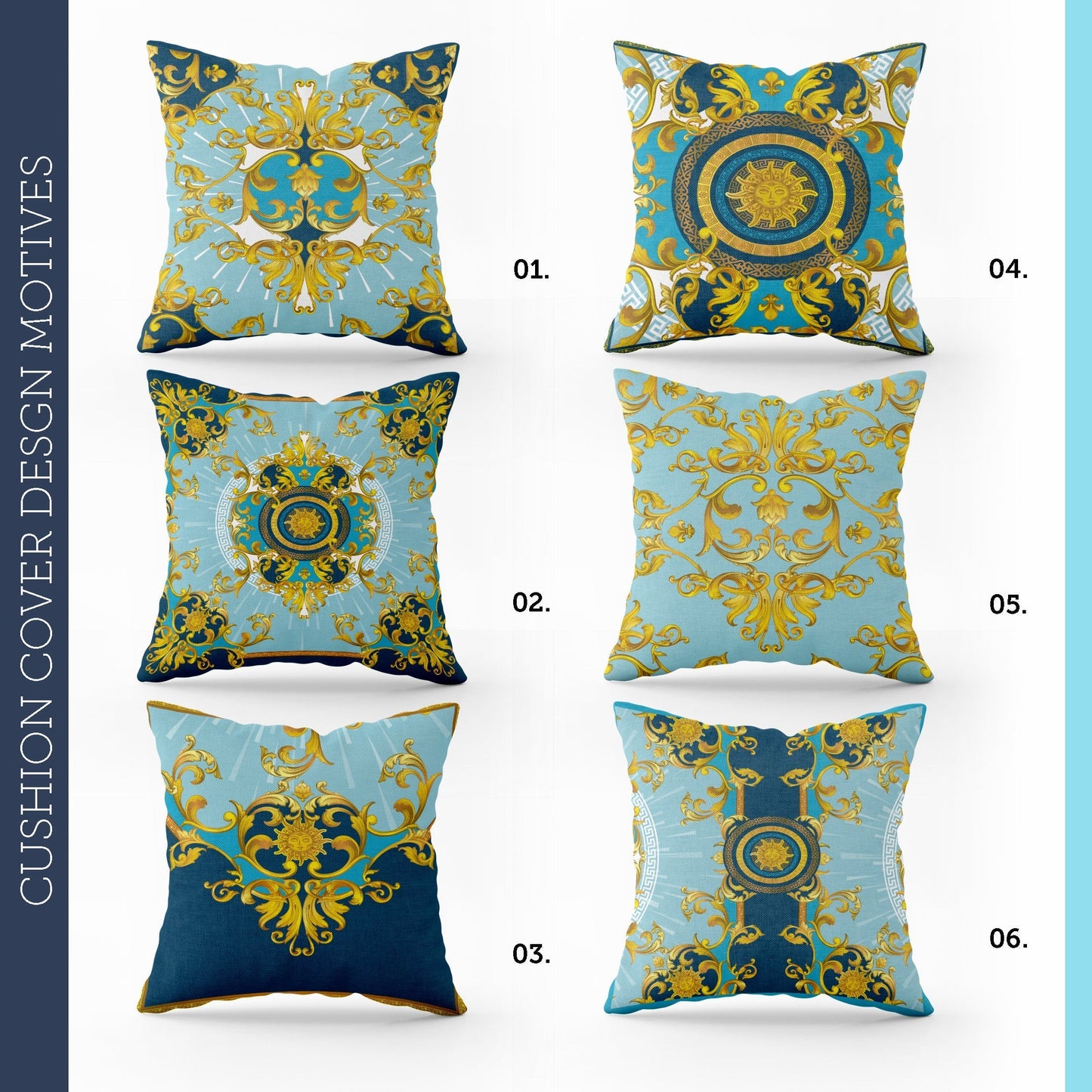 "Roma" set cushion covers • Exclusive Baroque Blue Retro design Pillow Covers • Art Gift • Living Room Decor • different sizes