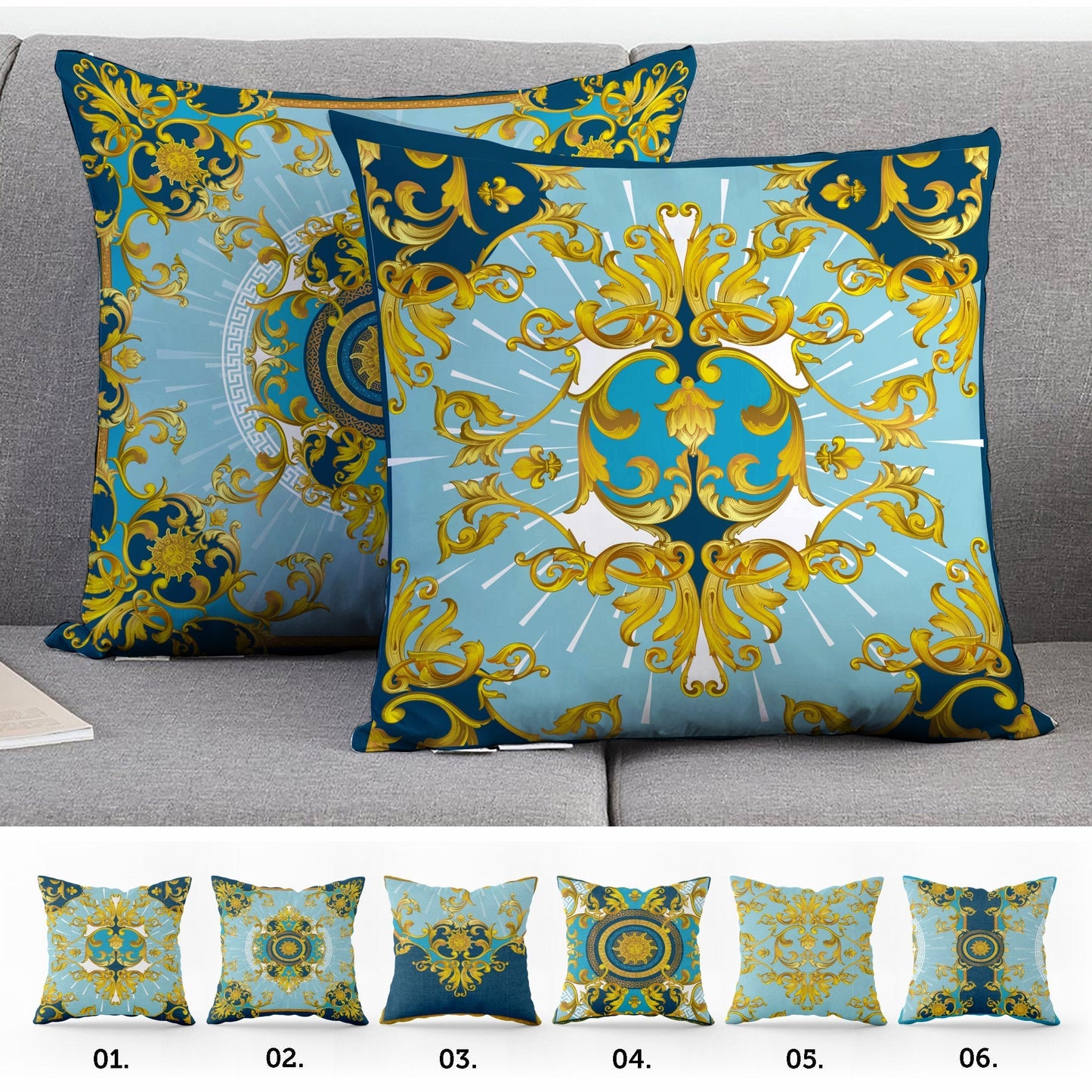 "Roma" set cushion covers • Exclusive Baroque Blue Retro design Pillow Covers • Art Gift • Living Room Decor • different sizes