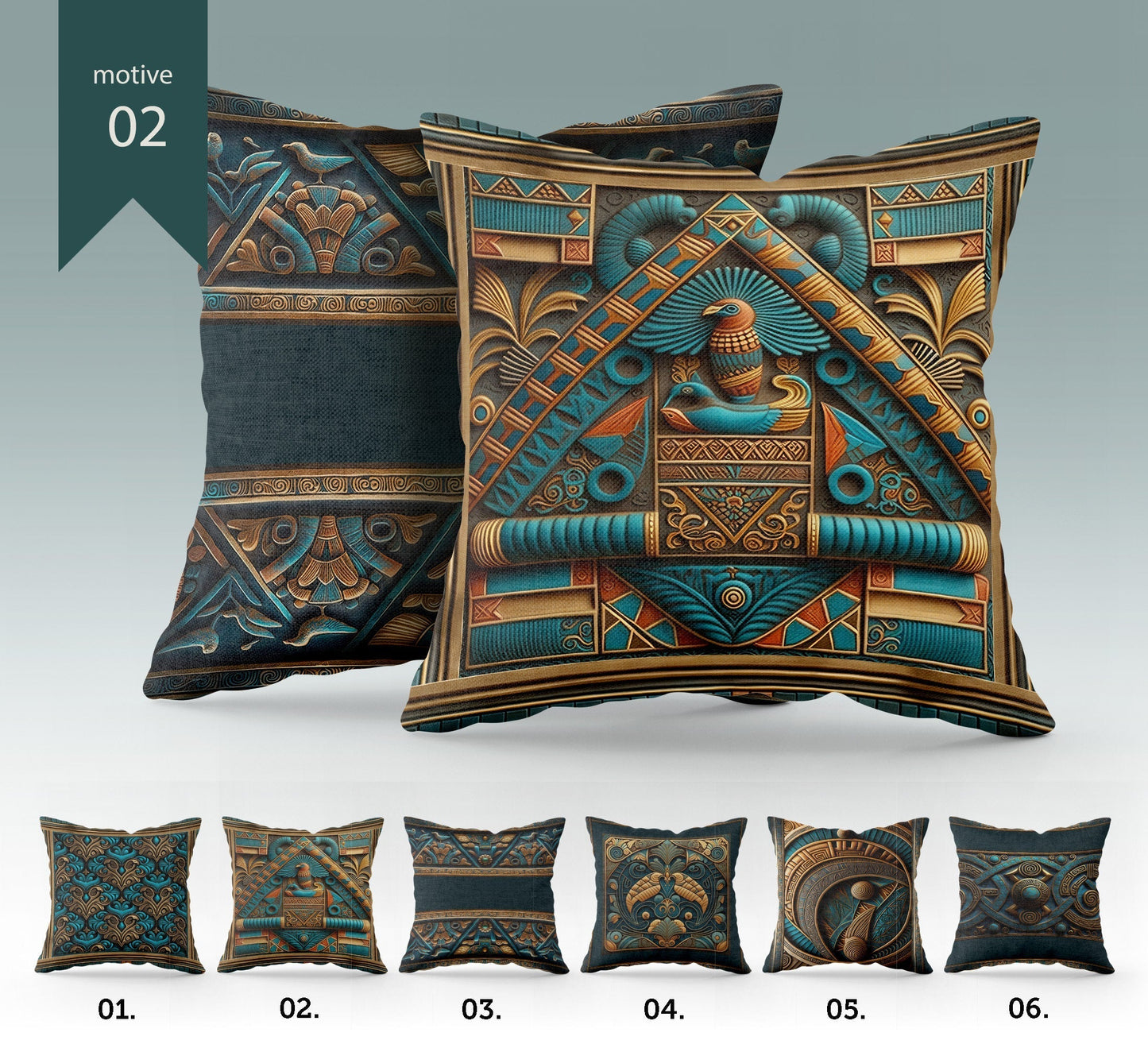 "Apolo" cushion covers set • Art Gift • original Egyptian style design pillow covers • different sizes