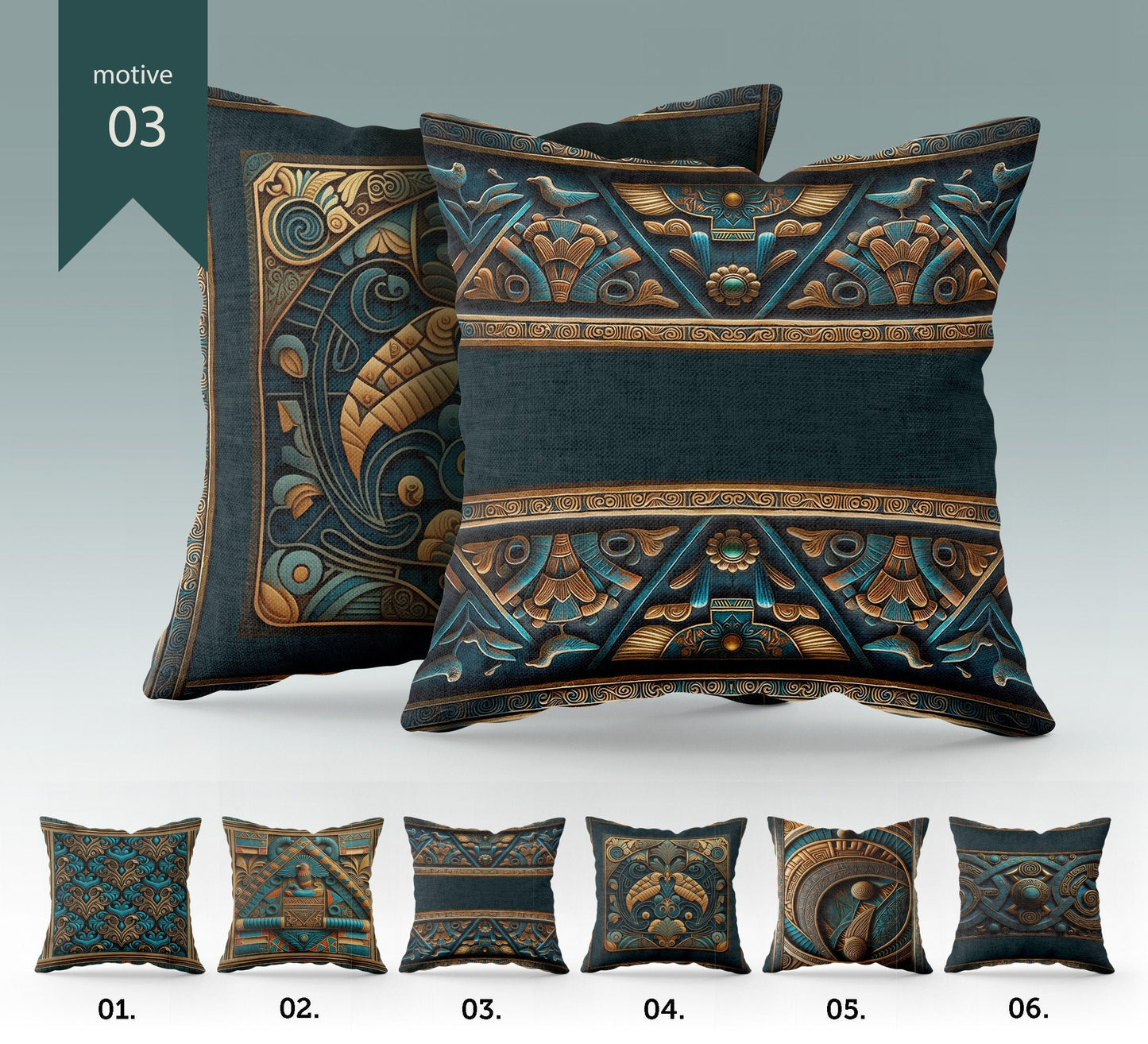 "Apolo" cushion covers set • Art Gift • original Egyptian style design pillow covers • different sizes