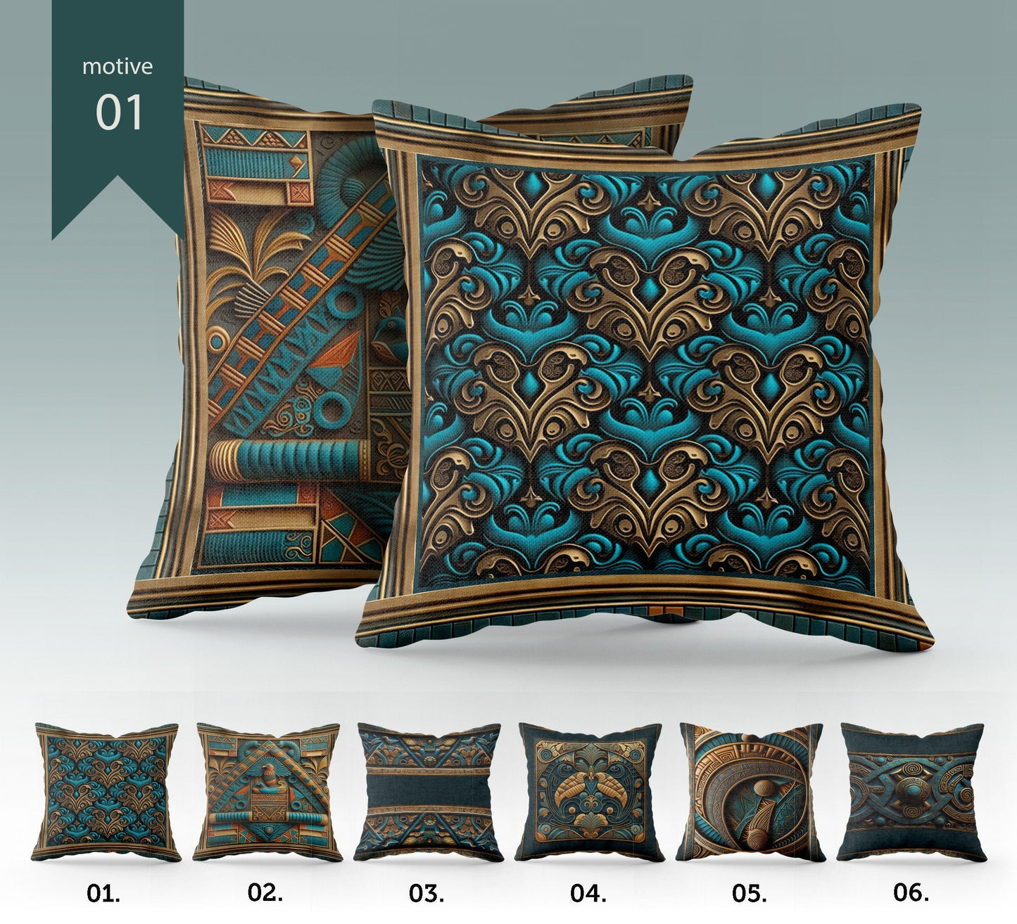 "Apolo" cushion covers set • Art Gift • original Egyptian style design pillow covers • different sizes