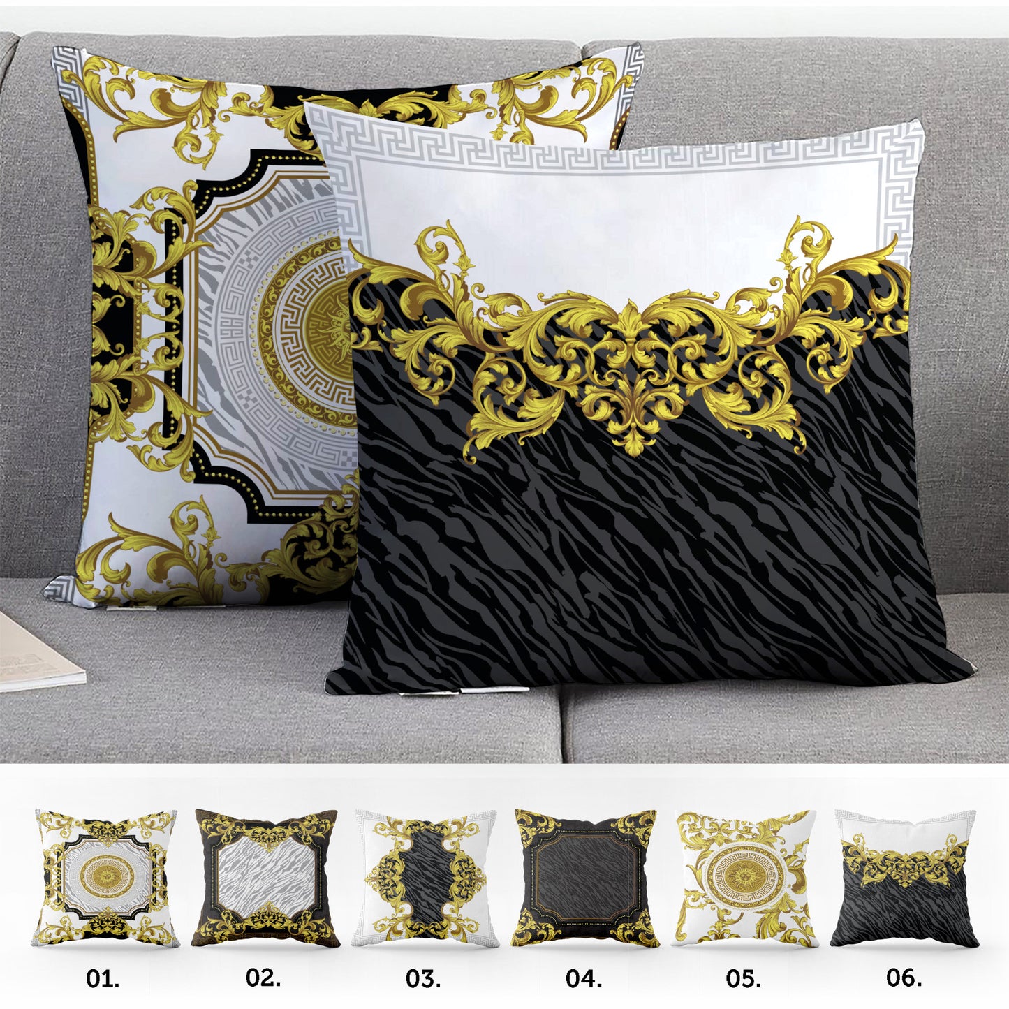 "Reina" cushion covers set • Art Gift • exclusive baroque retro design pillow covers • different sizes