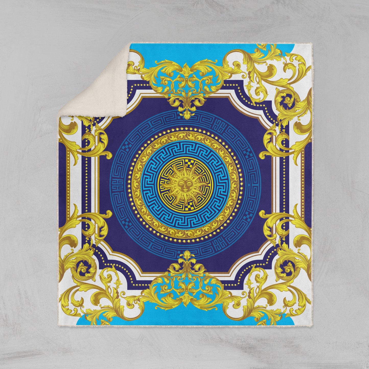 Diseño retro azul-amarillo barroco exclusivo personalizado Manta Sofá • Edredón • Colcha