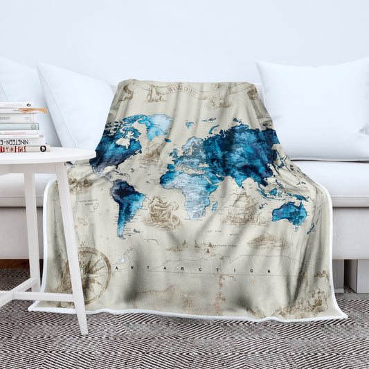 Customized  vintage world map retro design Blanket Sofa • Quilt • Bedspread