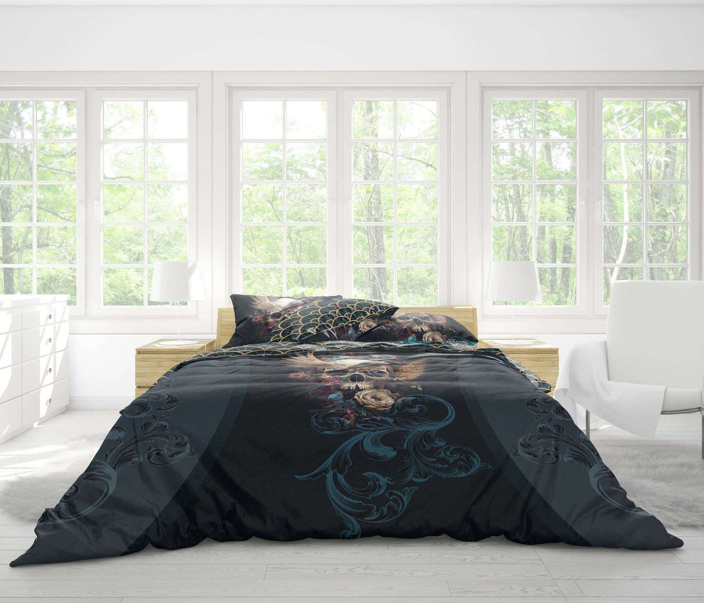 Customize Skull Gothic design Bedding Set  • Reversible design • Personalised quilt• Duvet Cover and Pillowcases • Double Full Queen King