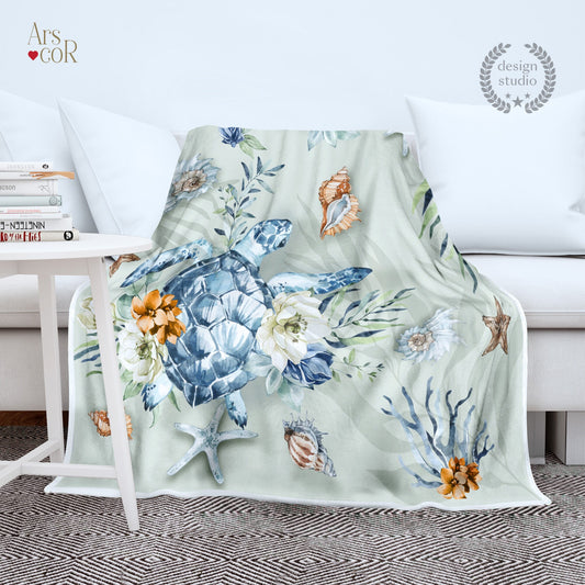 Customized watercolor turtle sea design Blanket