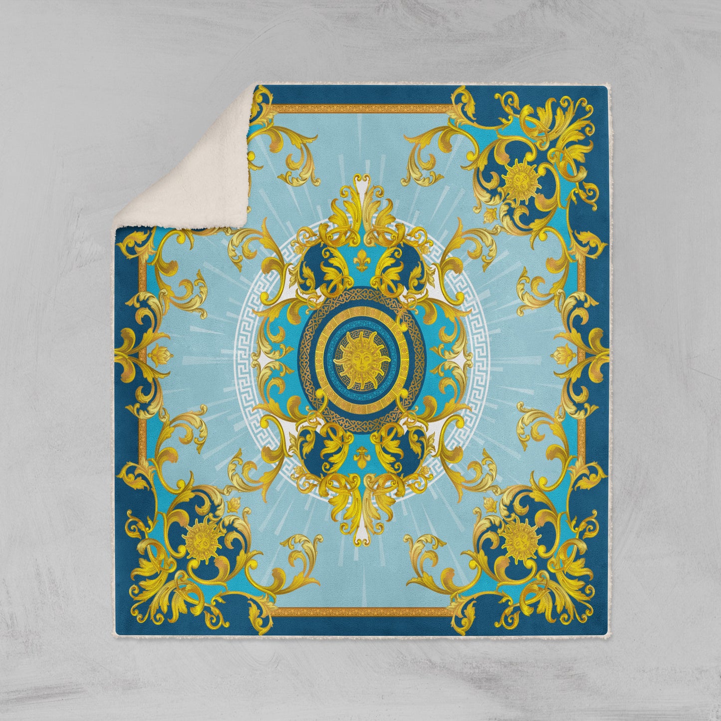 Diseño retro azul-amarillo barroco exclusivo personalizado Manta Sofá • Edredón • Colcha