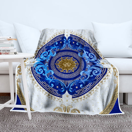 "Noira" Customized  exclusive baroque blue-gold retro design Blanket Sofa • Quilt • Bedspread