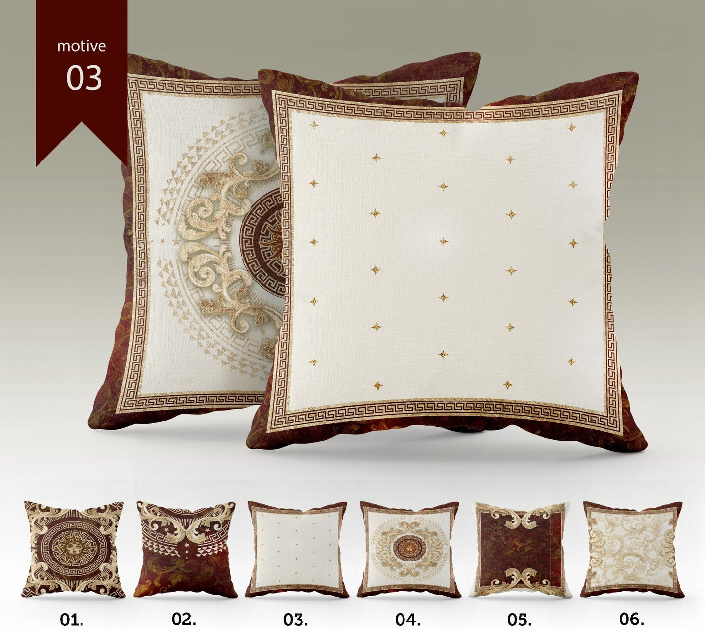 "Paris" cushion covers set • Art Gift • Exclusive Baroque Retro Classic Gold-Red design Pillow Covers • different sizes