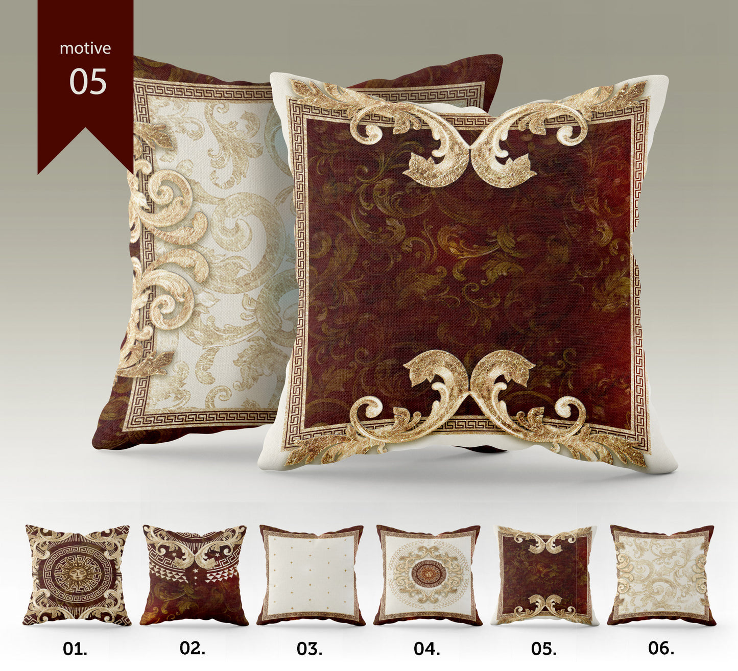 "Paris" cushion covers set • Art Gift • Exclusive Baroque Retro Classic Gold-Red design Pillow Covers • different sizes