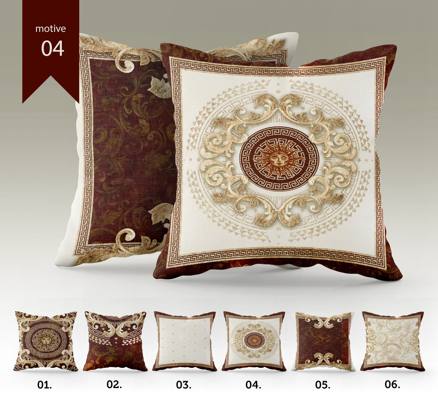 "Paris" cushion covers set • Art Gift • Exclusive Baroque Retro Classic Gold-Red design Pillow Covers • different sizes