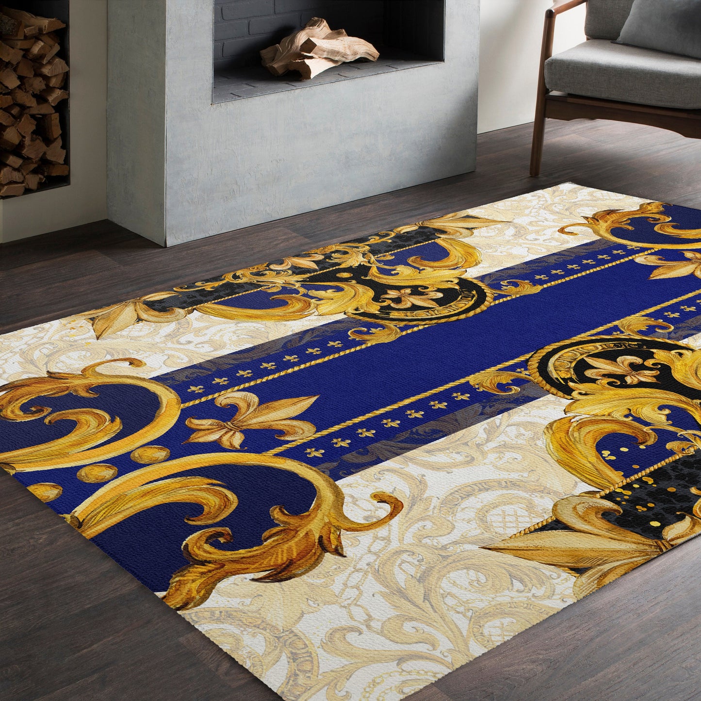 RUG • Carpet • Baroque Eccentric Personalised designs Ancient Greek blue Carpet for home decoration