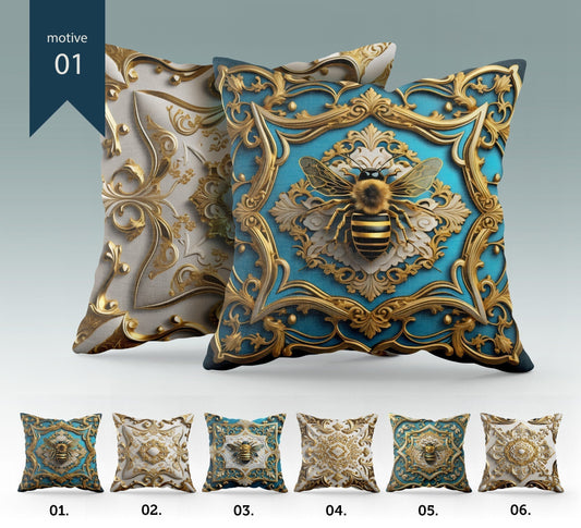 "Blue bee" set Pillow Covers Art Gift • Exclusive 3D Gold&Blue-White design