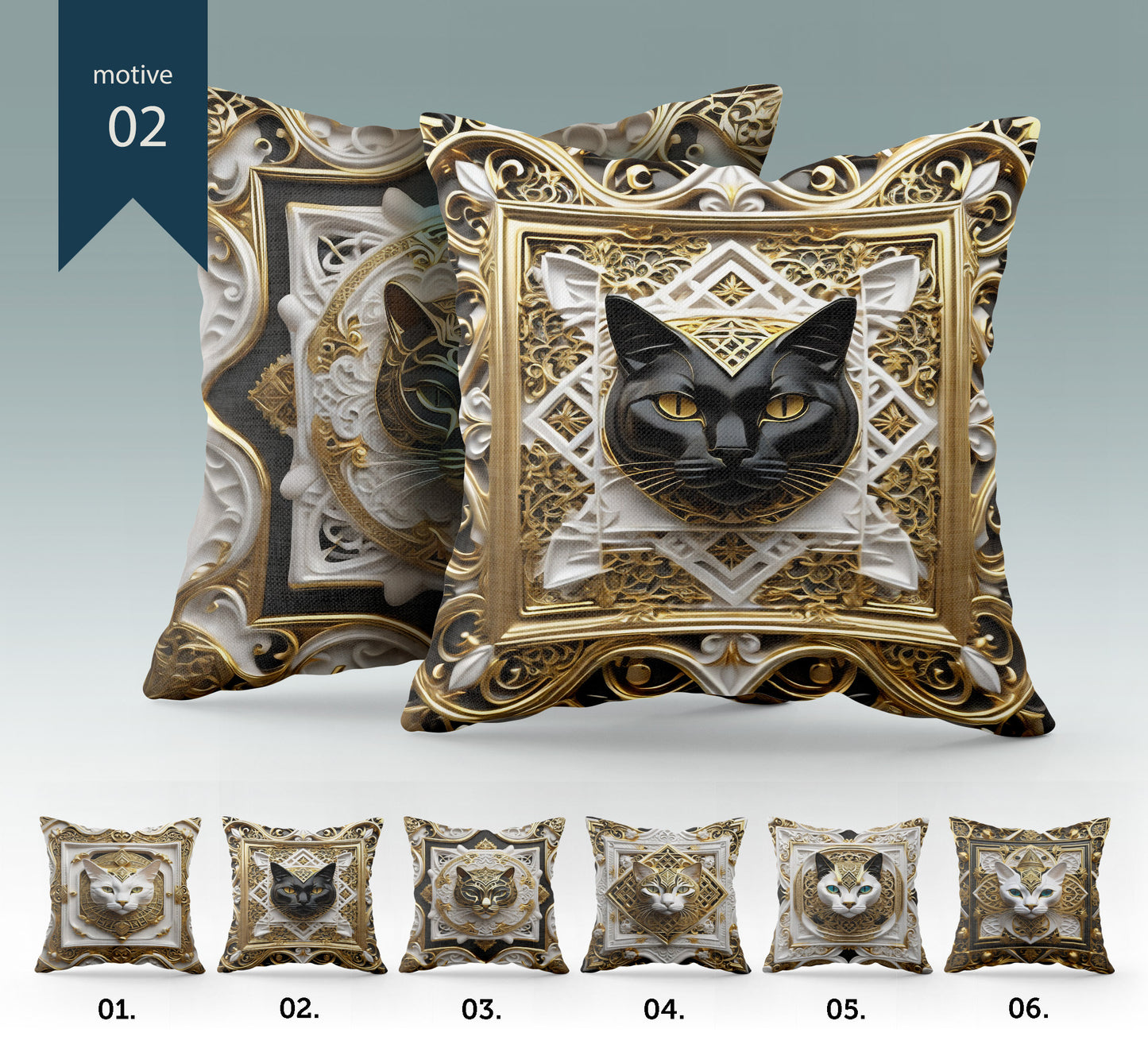 "Sfinks" cushion covers set • Art Gift • Luxury gold Egyptian  cat design pillow covers • different sizes