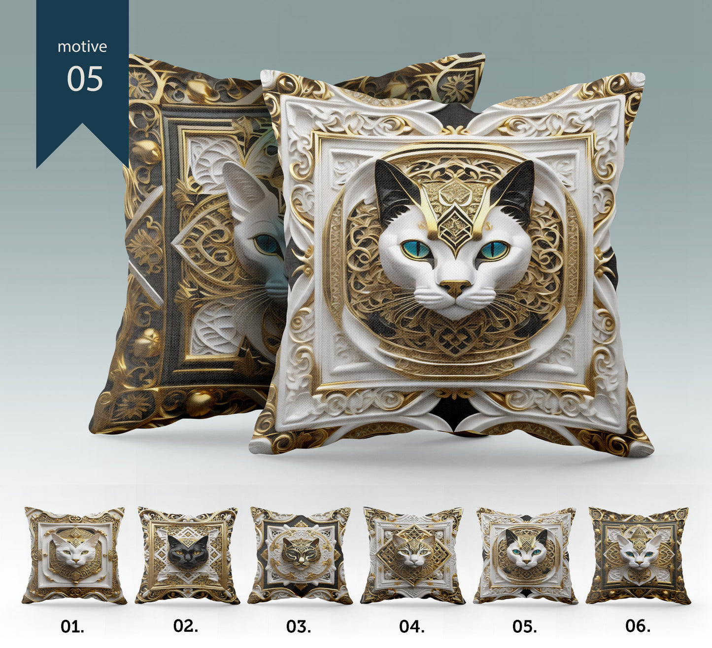 "Sfinks" cushion covers set • Art Gift • Luxury gold Egyptian  cat design pillow covers • different sizes