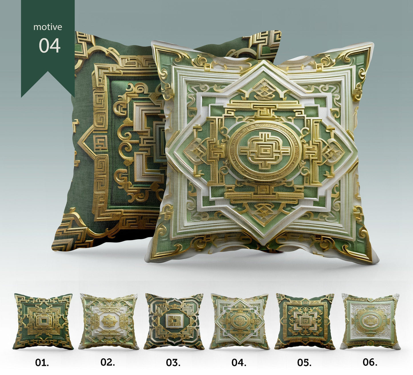 "Eolion" cushion covers set • Art Gift • exclusive greek style retro classic gold-green design Pillow Covers • different sizes