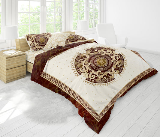 Juego de cama barroco excéntrico personalizado rojo oscuro-beige • Diseño reversible • Algodón • microfibra • AU, UE, EE. UU., reina, rey