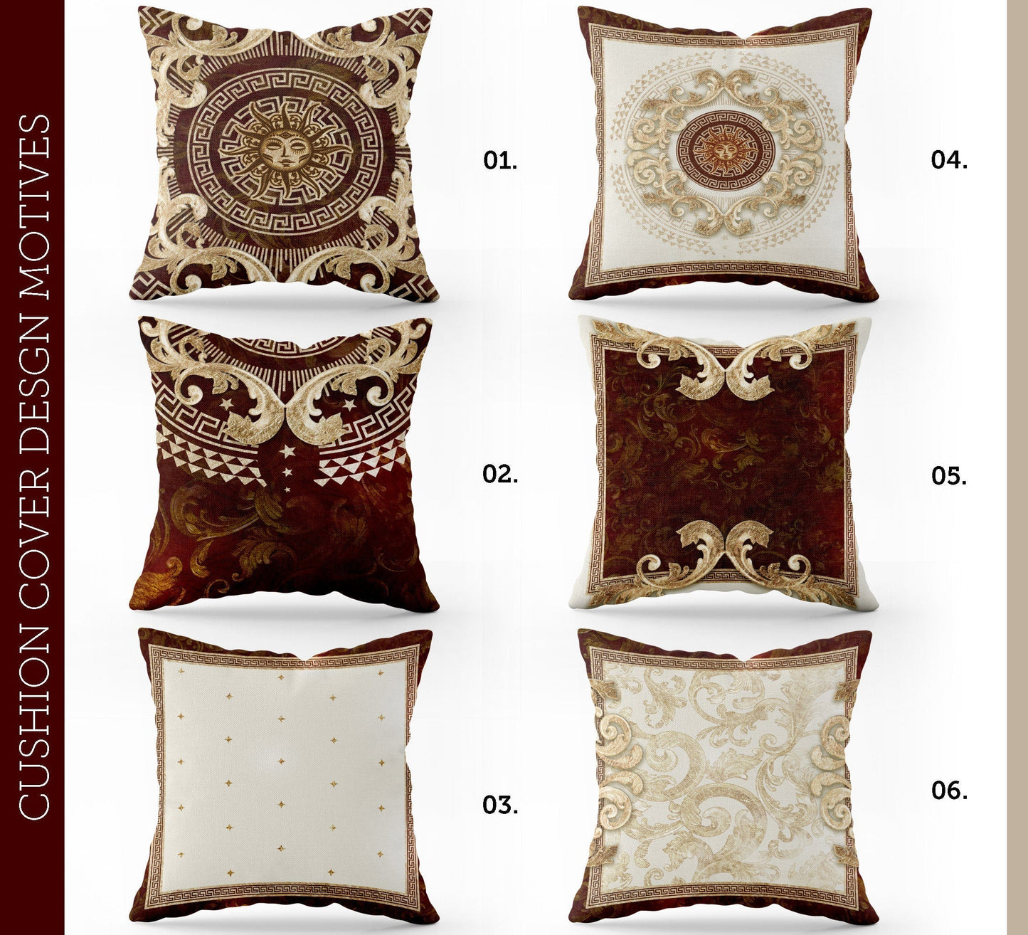 "Paris" cushion covers set • Art Gift • Exclusive Baroque Retro Classic Gold-Red design Pillow Covers • different sizes