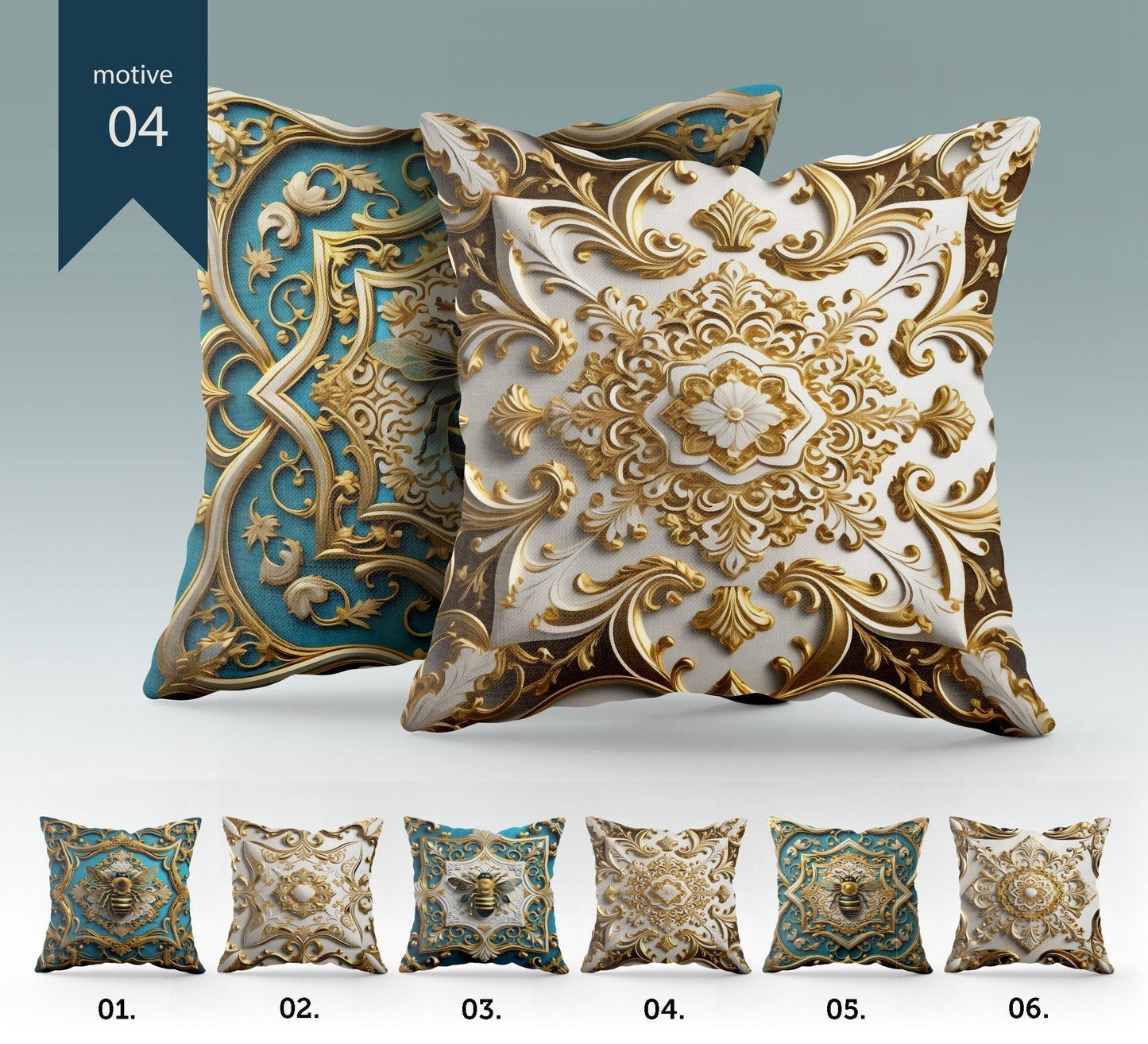 "Blue bee" set Pillow Covers Art Gift • Exclusive 3D Gold&Blue-White design