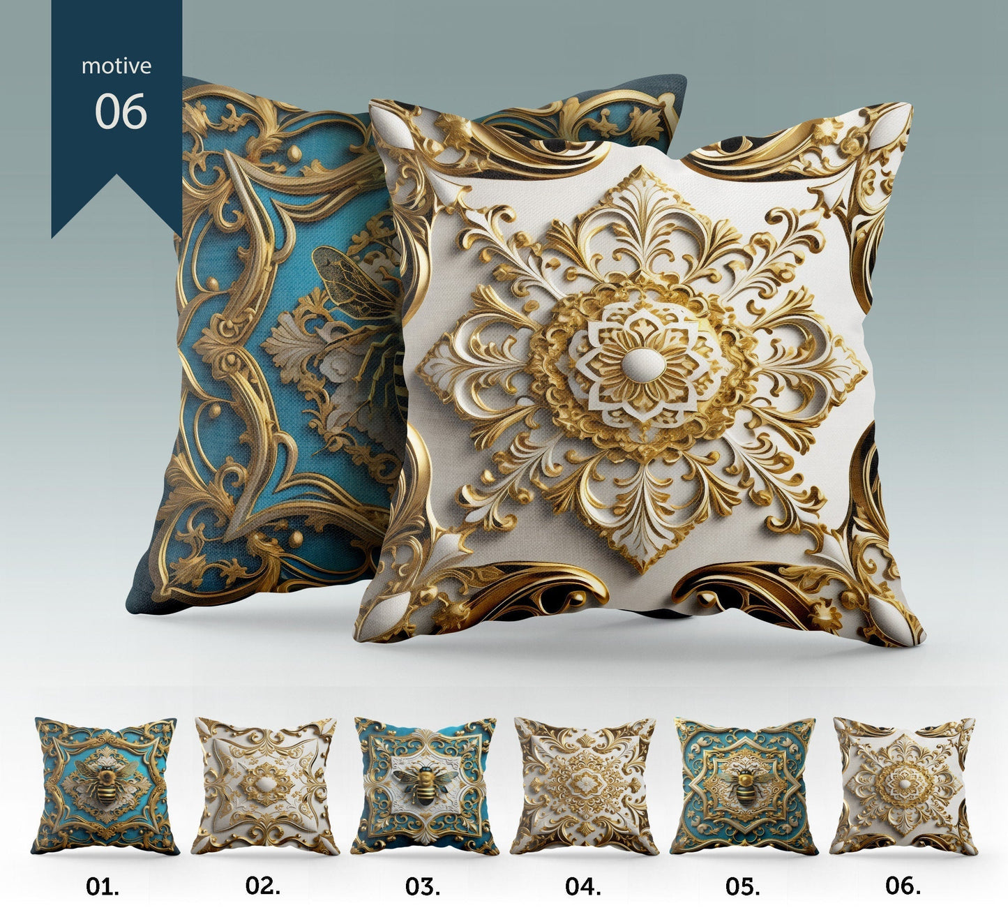 "Blue bee" set Pillow Covers Art Gift • Exclusive 3D Gold&Blue-White design