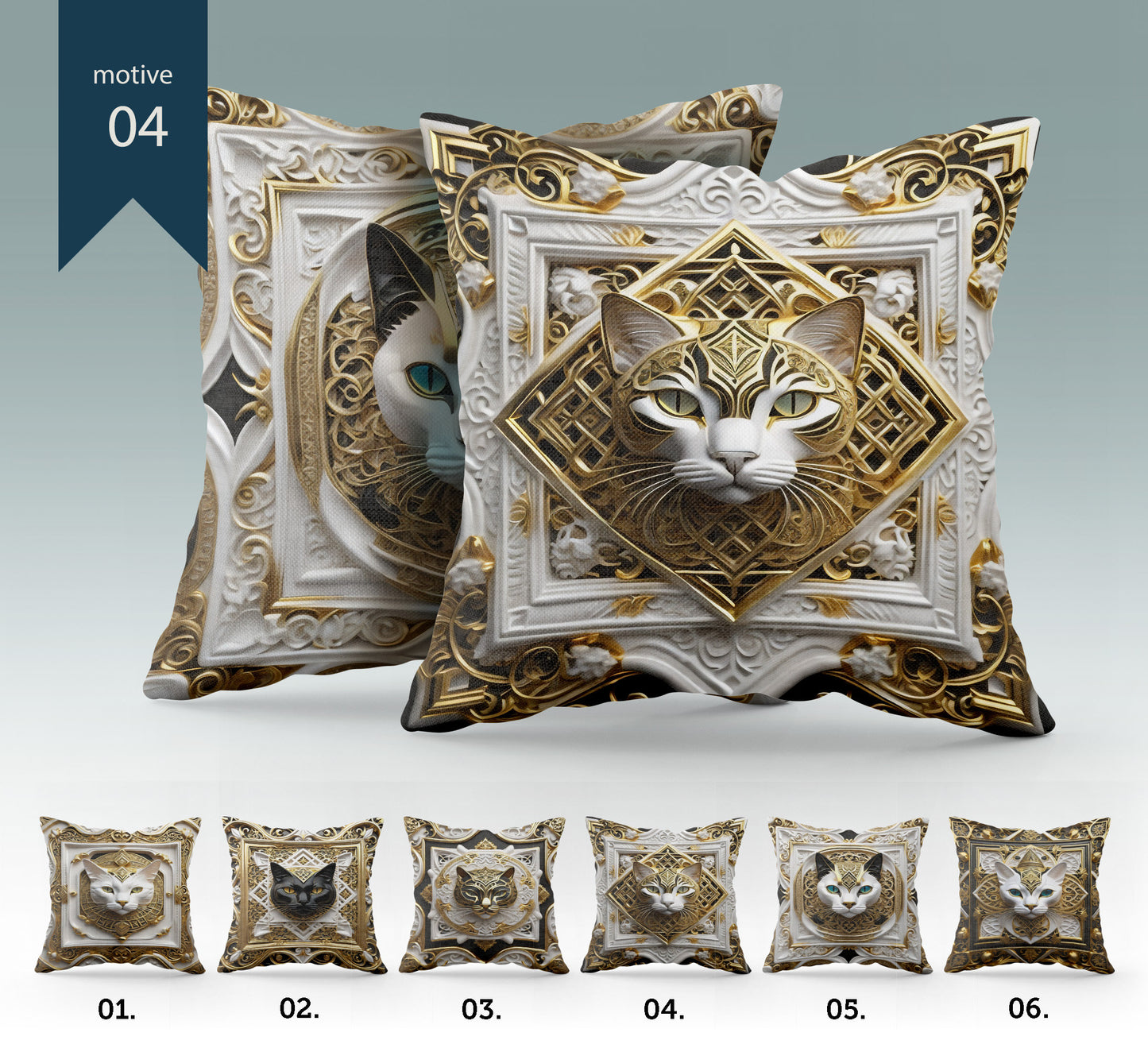 "Sfinks" cushion covers set • Art Gift • Luxury gold Egyptian  cat design pillow covers • different sizes