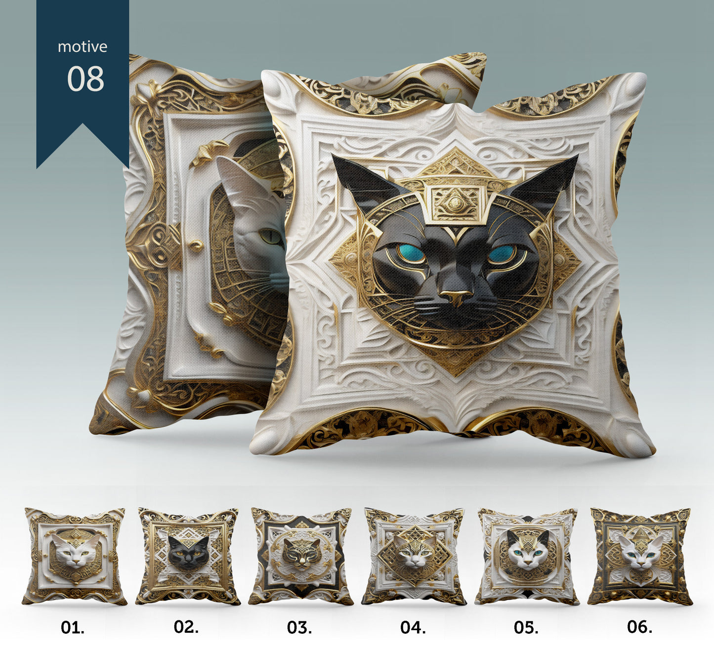 "Sfinks" cushion covers set • Art Gift • Luxury gold Egyptian  cat design pillow covers • different sizes