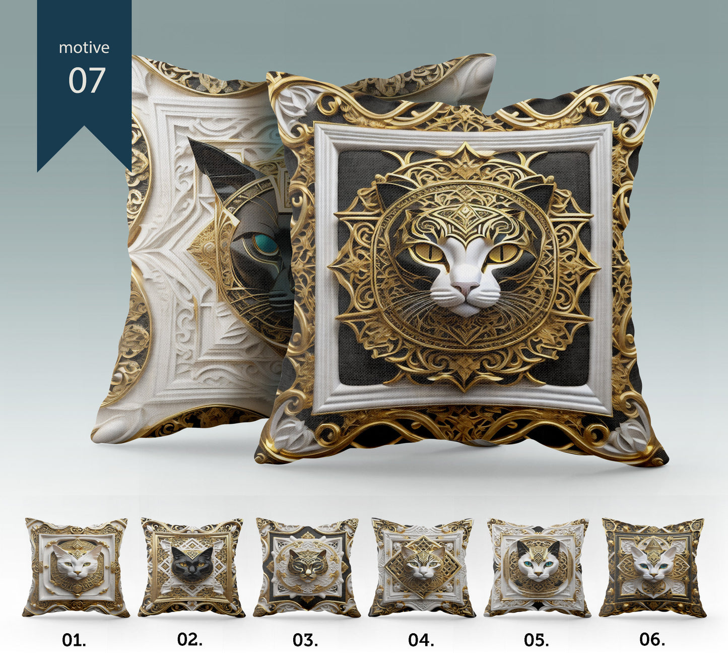 "Sfinks" cushion covers set • Art Gift • Luxury gold Egyptian  cat design pillow covers • different sizes