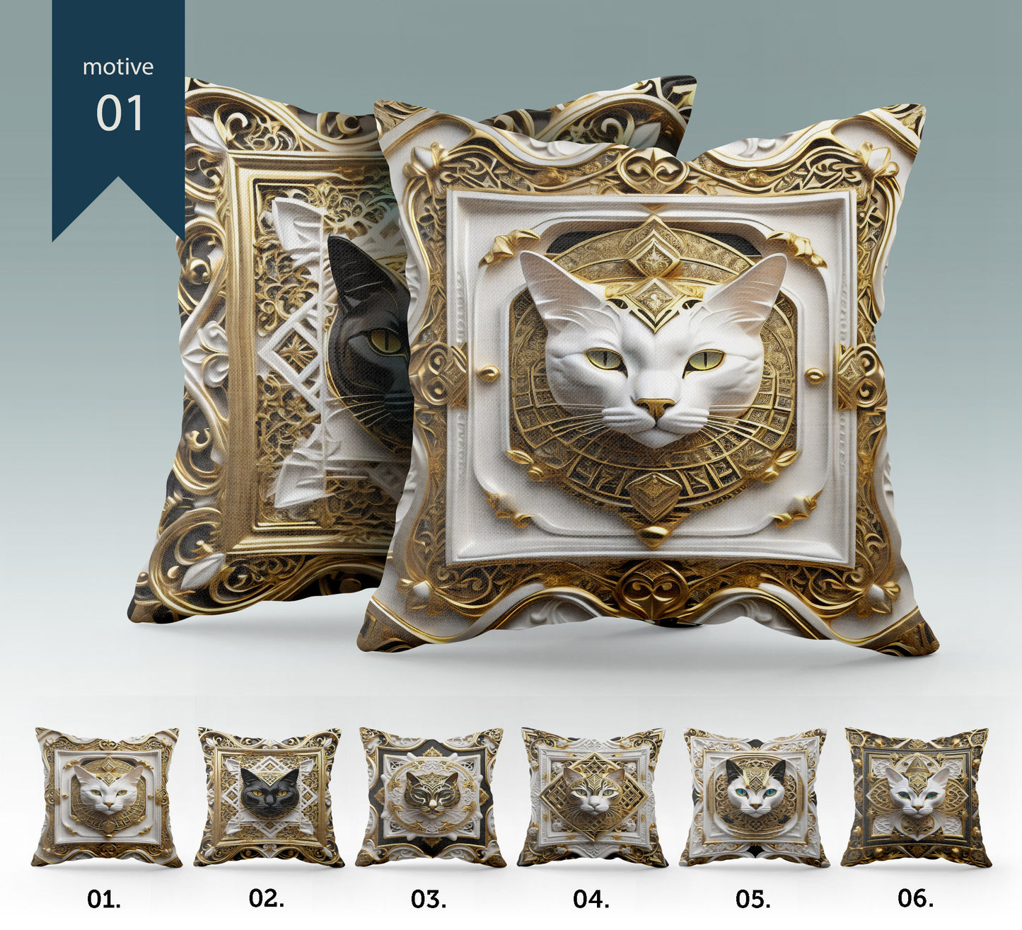 "Sfinks" cushion covers set • Art Gift • Luxury gold Egyptian  cat design pillow covers • different sizes