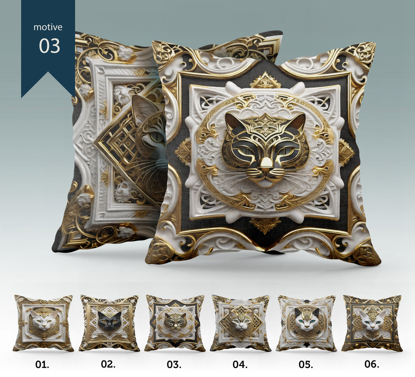 "Sfinks" cushion covers set • Art Gift • Luxury gold Egyptian  cat design pillow covers • different sizes