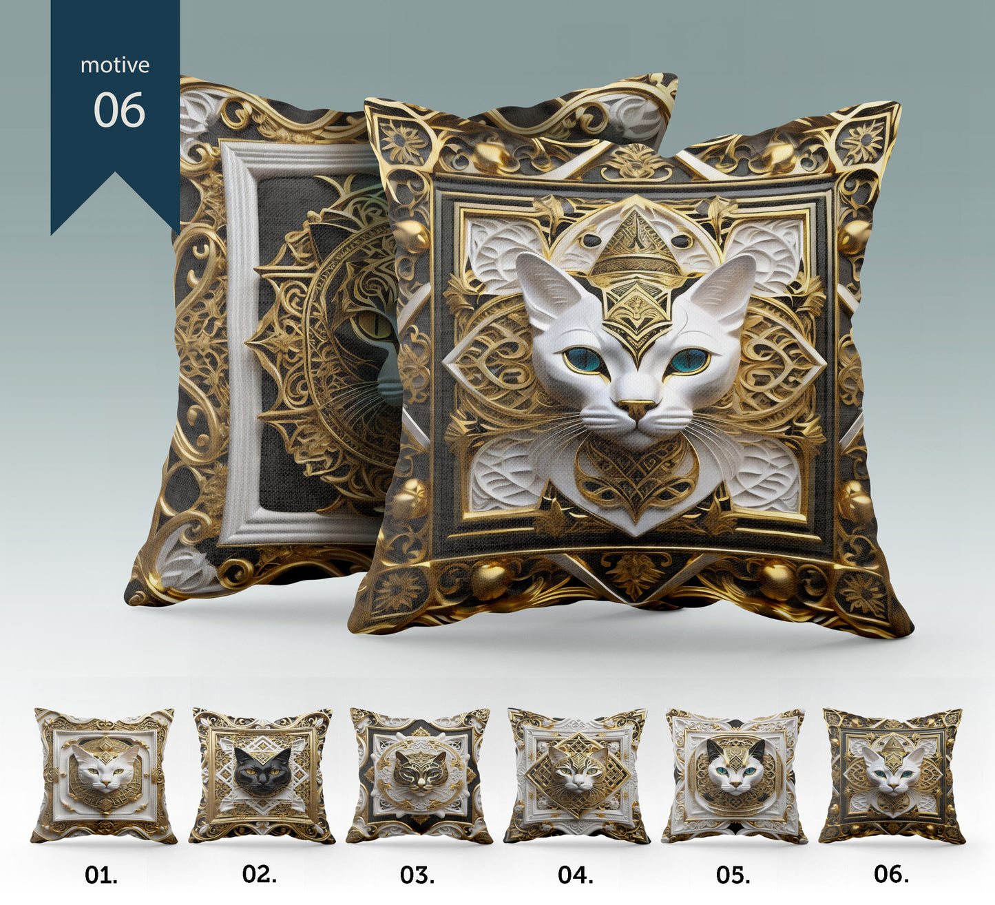 "Sfinks" cushion covers set • Art Gift • Luxury gold Egyptian  cat design pillow covers • different sizes