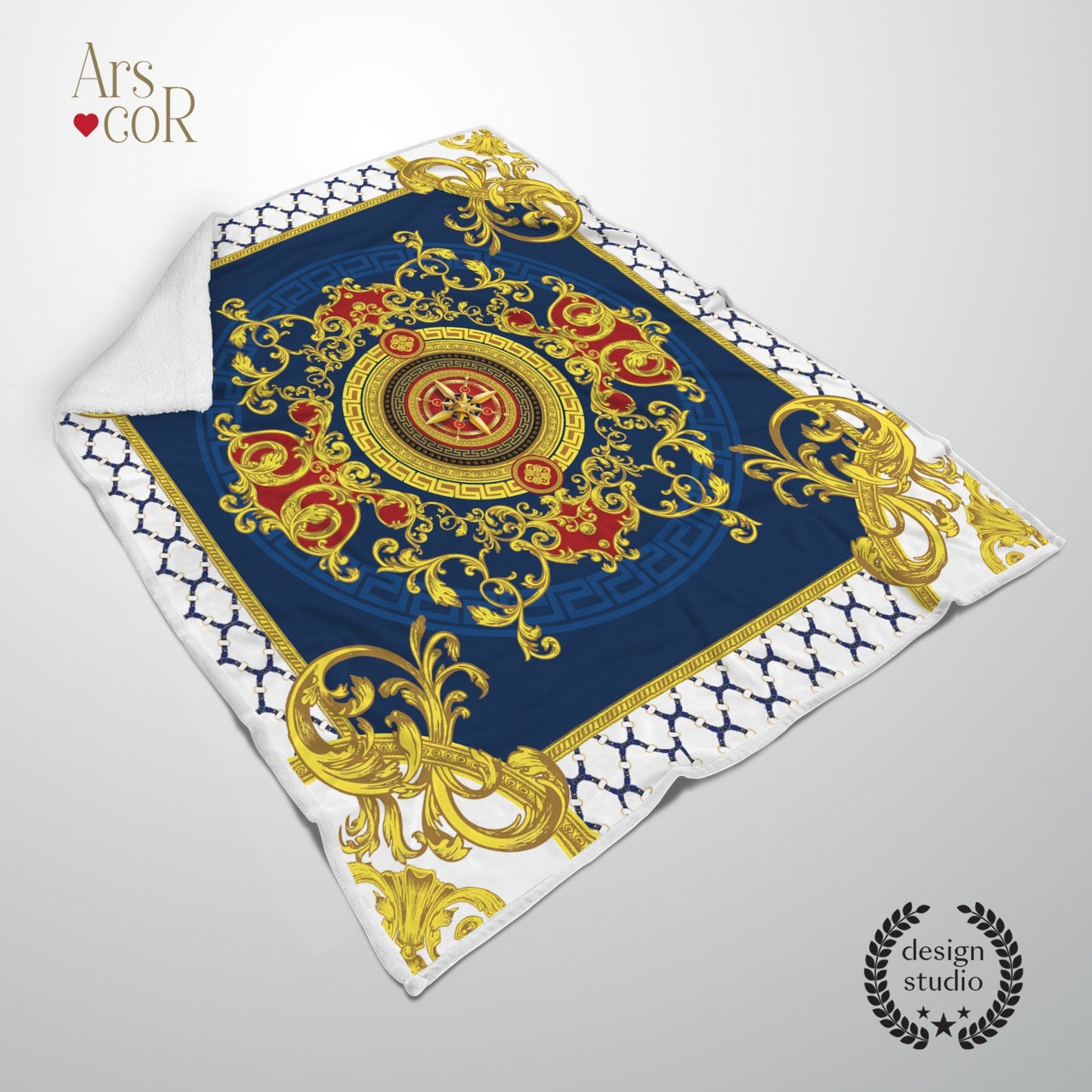 Customized  exclusive baroque blue-red retro design Blanket Sofa • Logo in center • Quilt • Bedspread