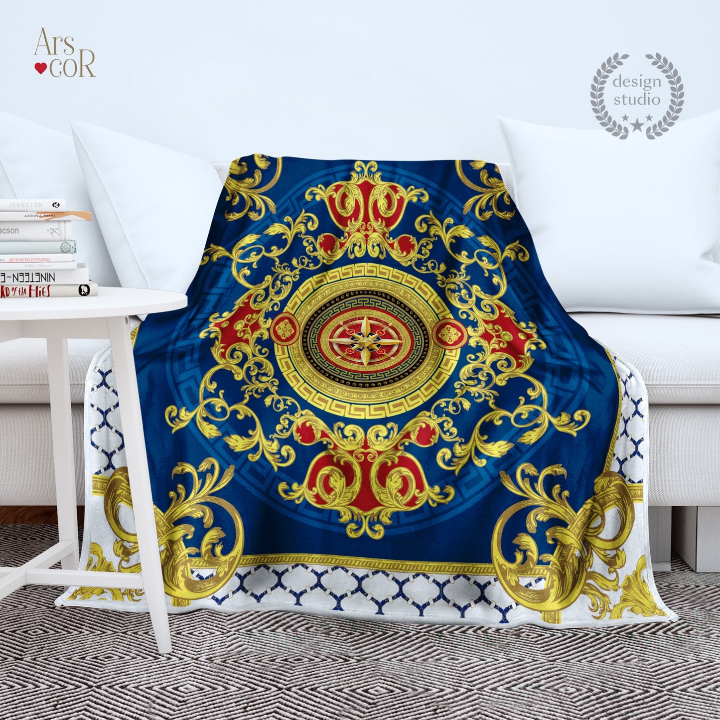 Customized  exclusive baroque blue-red retro design Blanket Sofa • Logo in center • Quilt • Bedspread