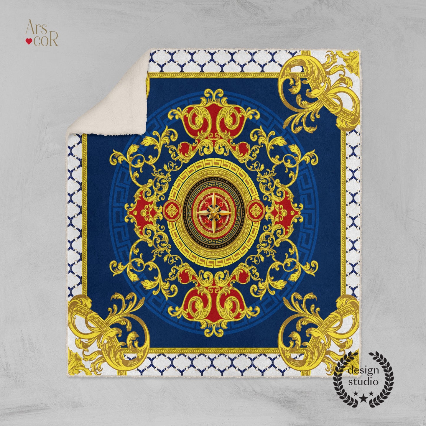 Customized  exclusive baroque blue-red retro design Blanket Sofa • Logo in center • Quilt • Bedspread