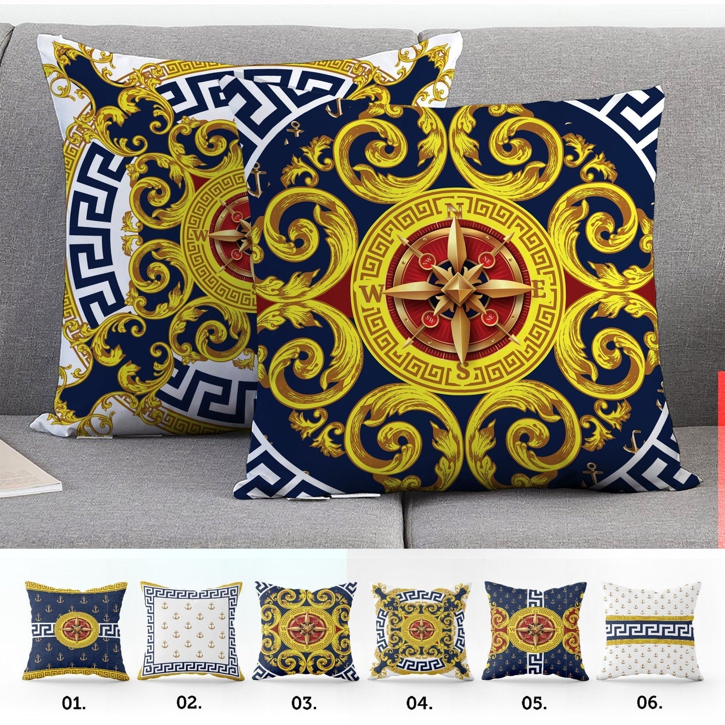 "Calma" cushion covers set • Art Gift • Exclusive Marine Retro Blue-Yellow design Pillow Covers • different sizes