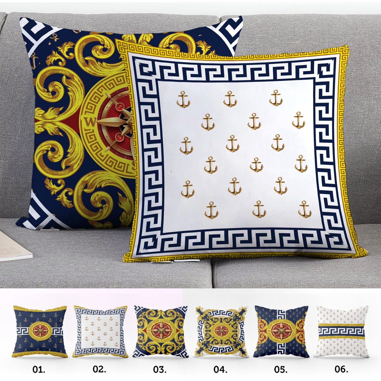 "Calma" cushion covers set • Art Gift • Exclusive Marine Retro Blue-Yellow design Pillow Covers • different sizes