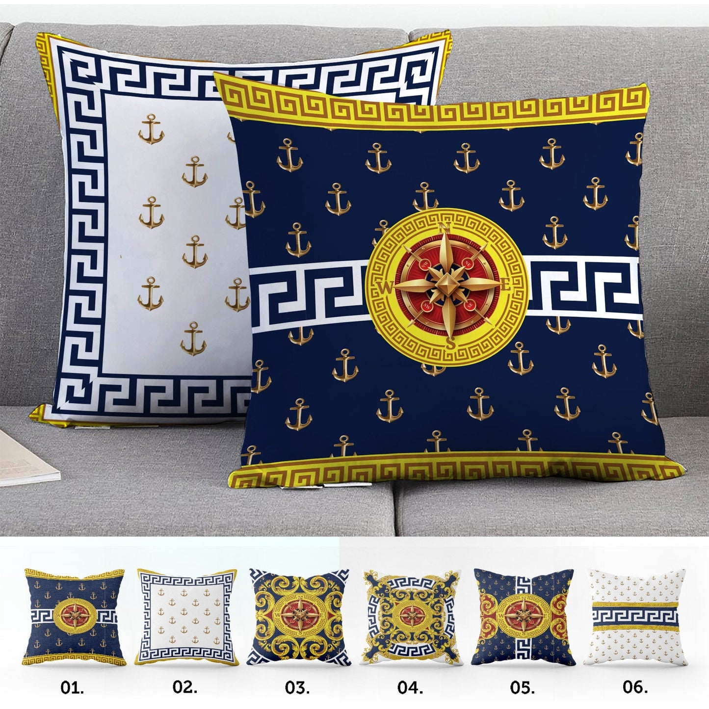 "Calma" cushion covers set • Art Gift • Exclusive Marine Retro Blue-Yellow design Pillow Covers • different sizes