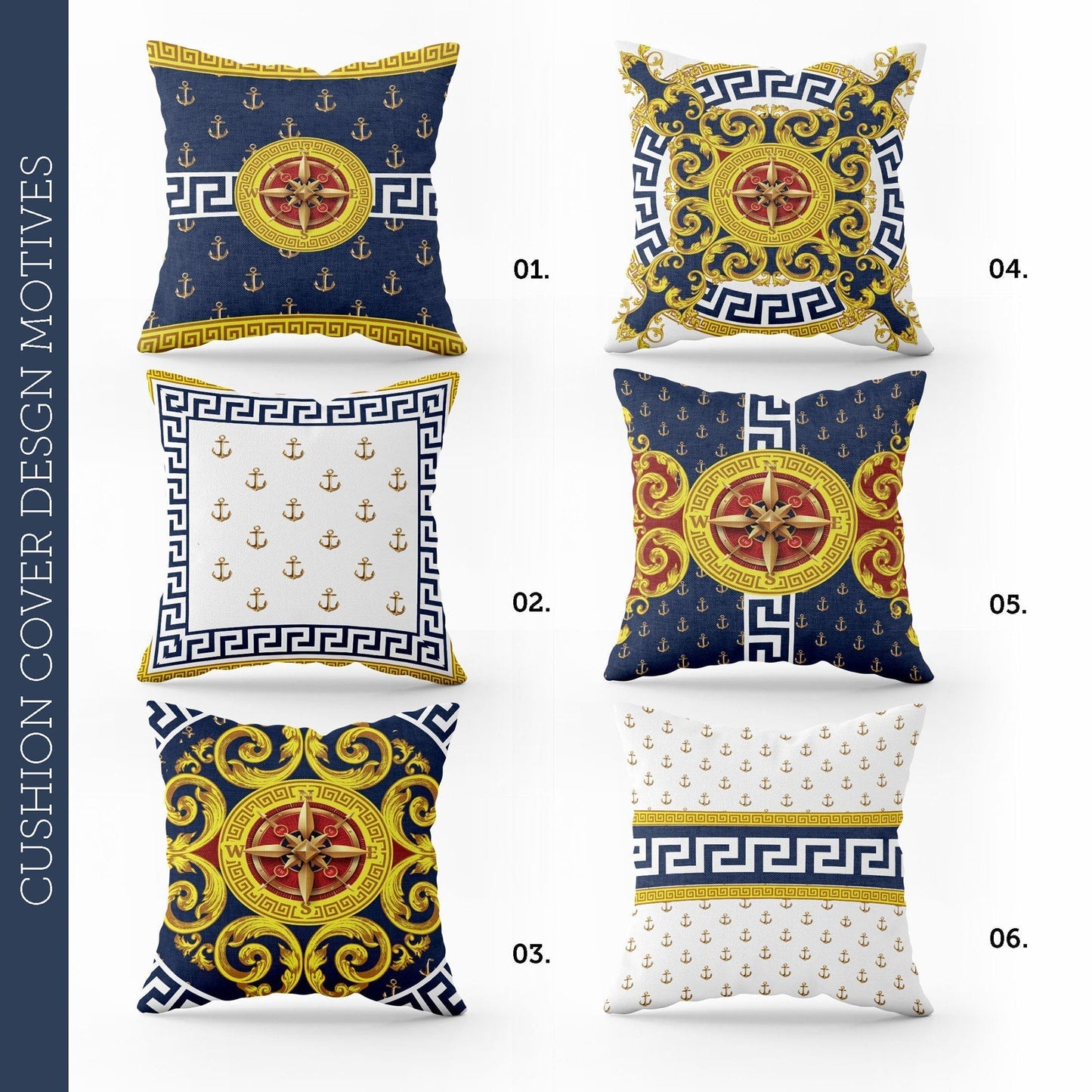 "Calma" cushion covers set • Art Gift • Exclusive Marine Retro Blue-Yellow design Pillow Covers • different sizes