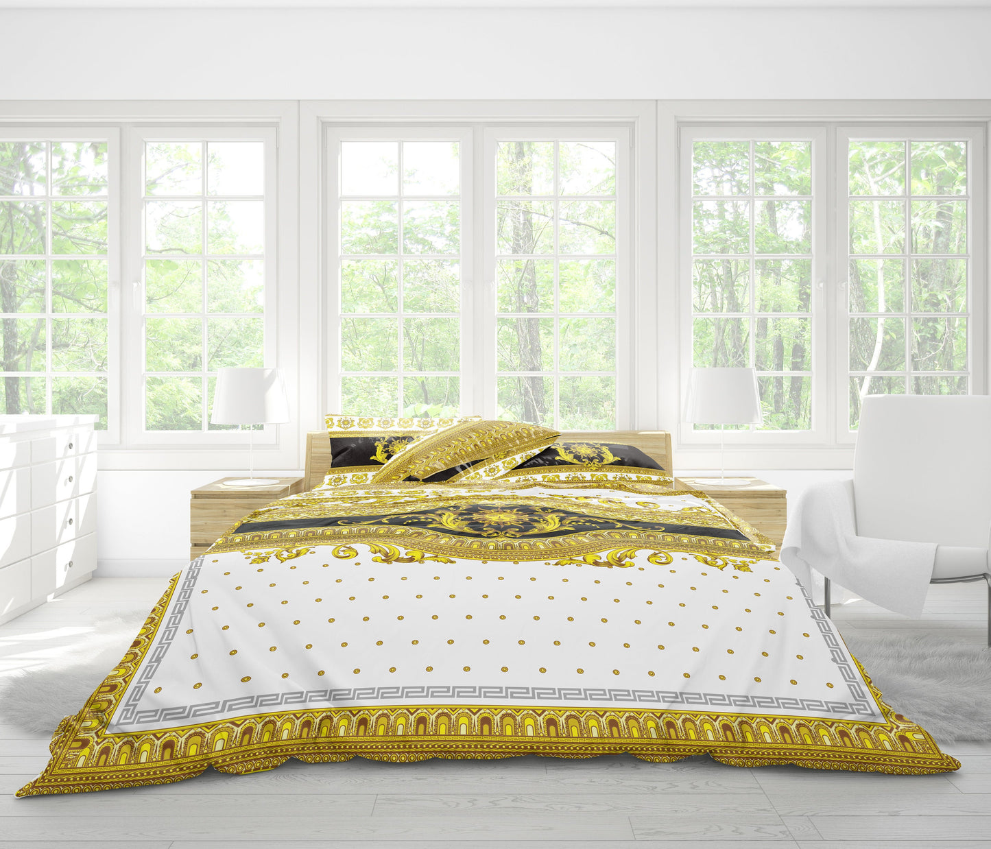 Juego de cama personalizado barroco excéntrico amarillo • se puede colocar su logotipo/letra • Diseño reversible • Algodón • microfibra • seda sintética