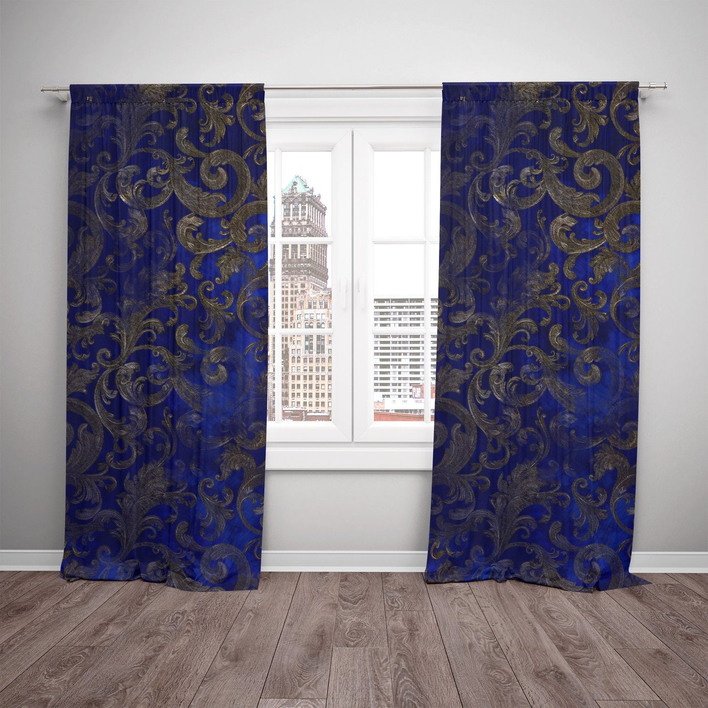 Curtains 2 PCS SET blue gold baroque or greek style romantic design • room curtains • blackout • home decor