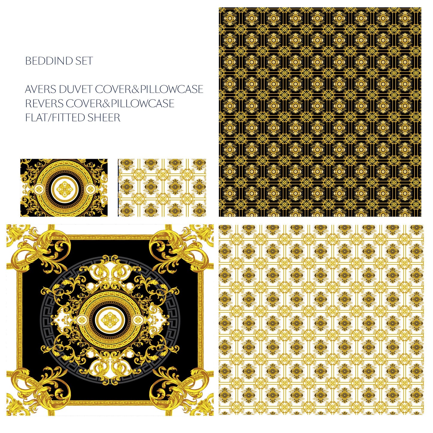 Baroque Black&Yellow and white Personalised design Bedding set • Reversible design • Cotton • microfiber • faux silk • you LOGO