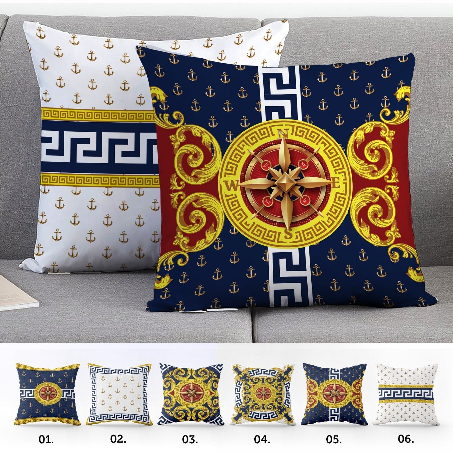 "Calma" cushion covers set • Art Gift • Exclusive Marine Retro Blue-Yellow design Pillow Covers • different sizes