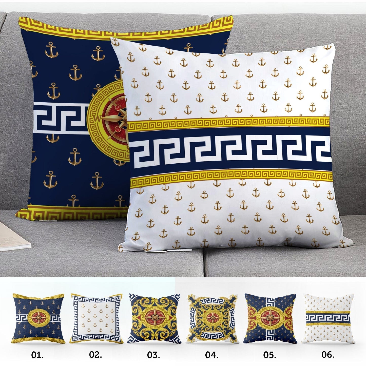 "Calma" cushion covers set • Art Gift • Exclusive Marine Retro Blue-Yellow design Pillow Covers • different sizes