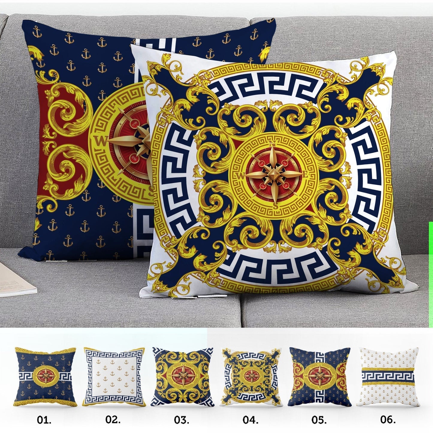 "Calma" cushion covers set • Art Gift • Exclusive Marine Retro Blue-Yellow design Pillow Covers • different sizes