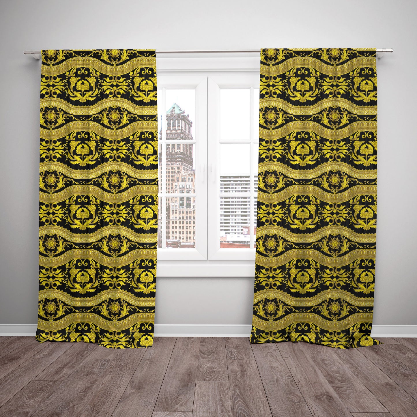 Cortinas 2 PCS SET oro-negro estilo barroco o griego diseño romántico • cortinas de la habitación • decoración del hogar