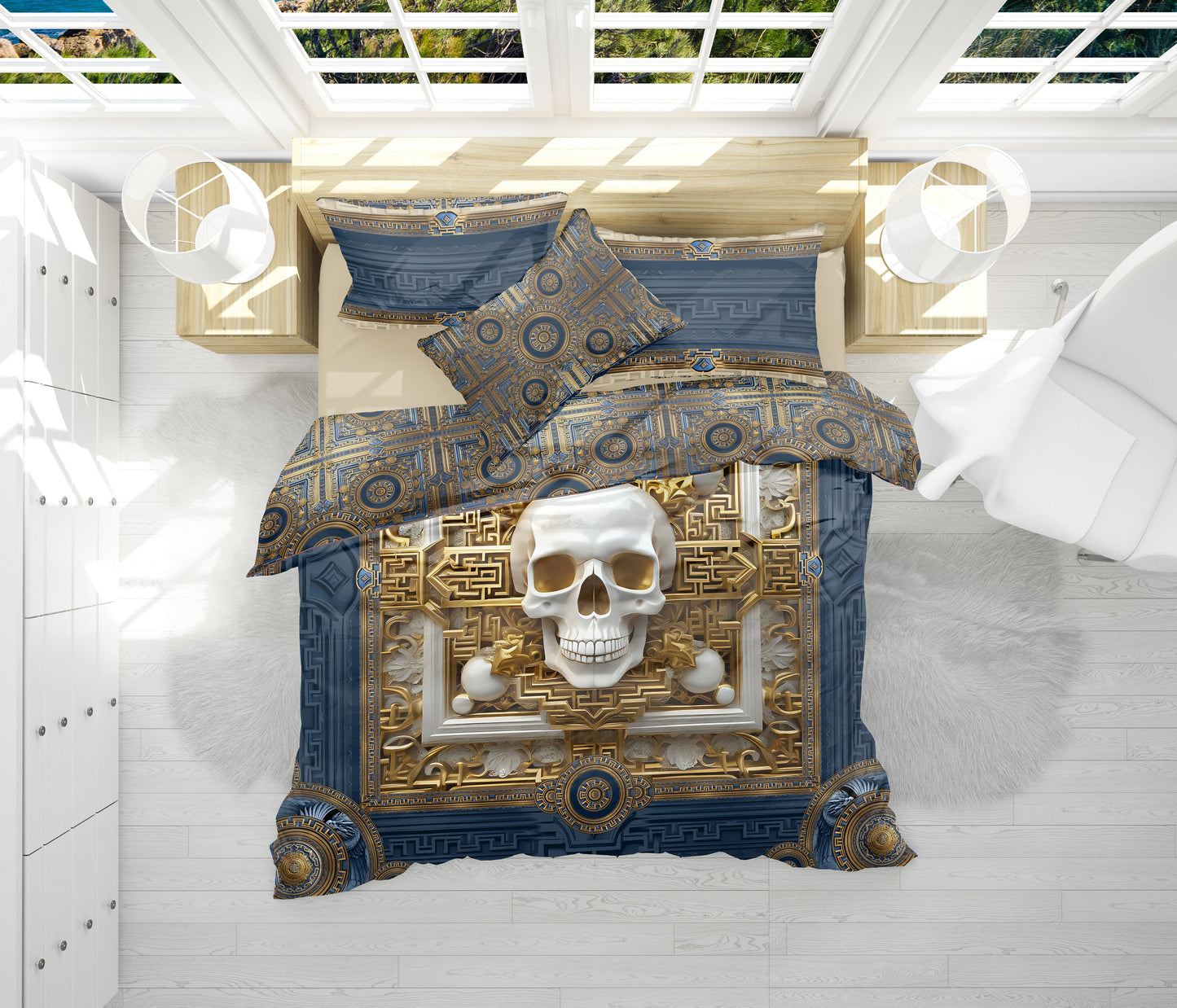 Gothic Skull design Bedding set • Reversible design • Cotton • microfiber • faux silk • AU, EU, USA, queen, king